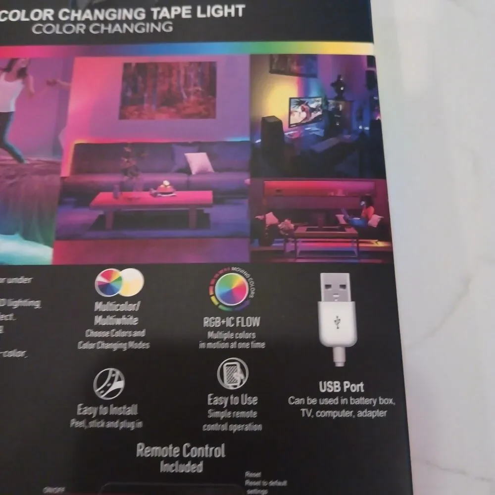 16 Ft Color Changing Tape LED Light With Remote Control USB RGB + IC Flow